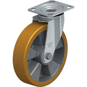 High-Quality Caster - 8" (203.2 mm), 660 lbs. (300 kg.), Polyurethane Elastomer, Swivel, Steel, 2" (50.8 mm), 2-5/8" x 3-5/8" (67 mm x 92 mm) - 3" x 3" (76 mm x 76 mm), 3/8" (9.52 mm), 4" x 4-1/2" (102 mm x 114 mm)