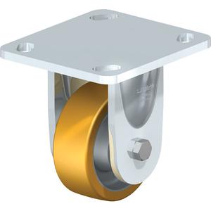 High-Quality Caster - 3-1/8" (79.5 mm), 395 lbs. (180 kg.), Polyurethane Elastomer, Rigid, Steel, 1-1/8" (28.6 mm), 2-5/8" x 3-5/8" (67 mm x 92 mm) - 3" x 3" (76 mm x 76 mm), 3/8" (9.52 mm), 4" x 4-1/2" (102 mm x 114 mm)