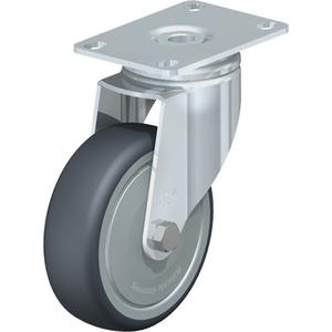 High-Quality Caster - 4" (101.6 mm), 240 lbs. (108 kg.), Thermoplastic Rubber-Elastomer, Swivel, Steel, 1-1/4" (31.75 mm), 1-3/4" x 2-13/16" (44 mm x 71 mm) - 1-3/4" x 3-1/16" (44 mm 78 mm), 5/16" (7.93 mm)