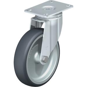 High-Quality Caster - 5" (127 mm), 265 lbs. (120 kg.), Thermoplastic Rubber-Elastomer, Swivel, Steel, 1-1/4" (31.75 mm), 1-3/4" x 2-13/16" (44 mm x 71 mm) - 1-3/4" x 3-1/16" (44 mm 78 mm), 5/16" (7.93 mm)