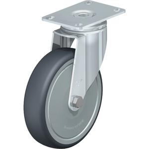 High-Quality Caster - 5" (127 mm), 265 lbs. (120 kg.), Thermoplastic Rubber-Elastomer, Swivel, Steel, 1-1/4" (31.75 mm), 1-3/4" x 2-13/16" (44 mm x 71 mm) - 1-3/4" x 3-1/16" (44 mm 78 mm), 5/16" (7.93 mm)