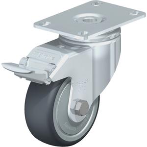 High-Quality Caster - 3-1/8" (79.5 mm), 220 lbs. (100 kg.), Thermoplastic Rubber-Elastomer, Swivel with Brake, Steel, 1-1/4" (31.75 mm), 1-3/4" x 2-13/16" (44 mm x 71 mm) - 1-3/4" x 3-1/16" (44 mm 78 mm)