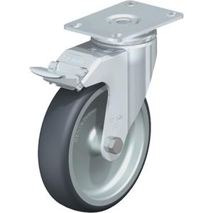 High-Quality Caster - 5" (127 mm), 265 lbs. (120 kg.), Thermoplastic Rubber-Elastomer, Swivel with Brake, Steel, 1-1/4" (31.75 mm), 1-3/4" x 2-13/16" (44 mm x 71 mm) - 1-3/4" x 3-1/16" (44 mm 78 mm), 5/16" (7.93 mm)