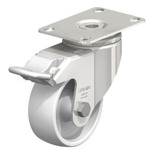 Impact-Resistant Caster - 3-1/8" (79.5 mm), 265 lbs. (120 kg.), Nylon, Swivel with Brake, Steel, 1-1/4" (31.75 mm), 1-3/4" x 2-13/16" (44 mm x 71 mm) - 1-3/4" x 3-1/16" (44 mm 78 mm), 5/16" (7.93 mm), 2-1/2" x 3-5/8" (64 mm x 92 mm)