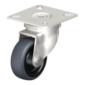 Caster - 2" (51 mm), 110 lbs. (50 kg.), Thermoplastic Rubber-Elastomer, Swivel, Stainless Steel, 3/4" (19 mm), 1-1/2" x 1-1/2" (38 mm x 38 mm) - 1-7/8" x 1-7/8" (48 mm x 48 mm), 1/4" (6.35 mm), 2-3/8" x 2-3/8" (60 mm x 60 mm)