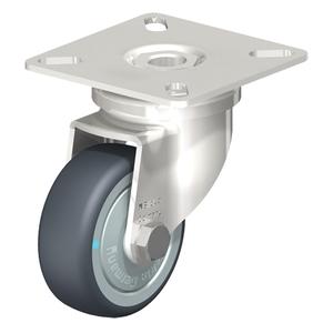 Caster - 2" (51 mm), 110 lbs. (50 kg.), Thermoplastic Rubber-Elastomer, Swivel, Stainless Steel, 3/4" (19 mm), 1-1/2" x 1-1/2" (38 mm x 38 mm) - 1-7/8" x 1-7/8" (48 mm x 48 mm), 1/4" (6.35 mm), 2-3/8" x 2-3/8" (60 mm x 60 mm)