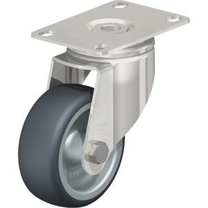 Caster - 3-1/8" (79.5 mm), 220 lbs. (100 kg.), Thermoplastic Rubber-Elastomer, Swivel, Stainless Steel, 1-1/4" (31.75 mm), 1-3/4" x 2-13/16" (44 mm x 71 mm) - 1-3/4" x 3-1/16" (44 mm 78 mm), 5/16" (7.93 mm)