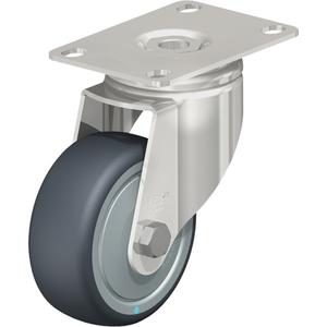 Caster - 3-1/8" (79.5 mm), 220 lbs. (100 kg.), Thermoplastic Rubber-Elastomer, Swivel, Stainless Steel, 1-1/4" (31.75 mm), 1-3/4" x 2-13/16" (44 mm x 71 mm) - 1-3/4" x 3-1/16" (44 mm 78 mm), 5/16" (7.93 mm)