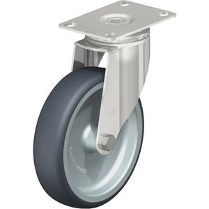 Caster - 5" (127 mm), 265 lbs. (120 kg.), Thermoplastic Rubber-Elastomer, Swivel, Stainless Steel, 1-1/4" (31.75 mm), 1-3/4" x 2-13/16" (44 mm x 71 mm) - 1-3/4" x 3-1/16" (44 mm 78 mm), 5/16" (7.93 mm)