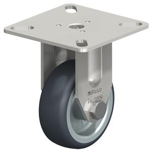 Caster - 2" (51 mm), 110 lbs. (50 kg.), Thermoplastic Rubber-Elastomer, Rigid, Stainless Steel, 3/4" (19 mm), 1-1/2" x 1-1/2" (38 mm x 38 mm) - 1-7/8" x 1-7/8" (48 mm x 48 mm), 1/4" (6.35 mm), 2-3/8" x 2-3/8" (60 mm x 60 mm)