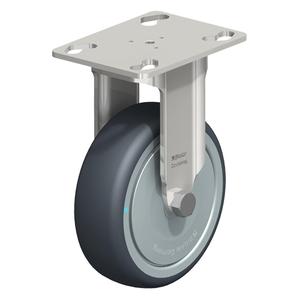 Caster - 4" (101.6 mm), 240 lbs. (108 kg.), Thermoplastic Rubber-Elastomer, Rigid, Stainless Steel, 1-1/4" (31.75 mm), 1-3/4" x 2-13/16" (44 mm x 71 mm) - 1-3/4" x 3-1/16" (44 mm 78 mm), 5/16" (7.93 mm)