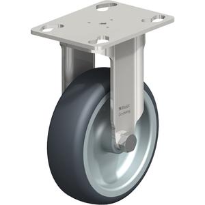 Caster - 4" (101.6 mm), 240 lbs. (108 kg.), Thermoplastic Rubber-Elastomer, Rigid, Stainless Steel, 1-1/4" (31.75 mm), 1-3/4" x 2-13/16" (44 mm x 71 mm) - 1-3/4" x 3-1/16" (44 mm 78 mm), 5/16" (7.93 mm)