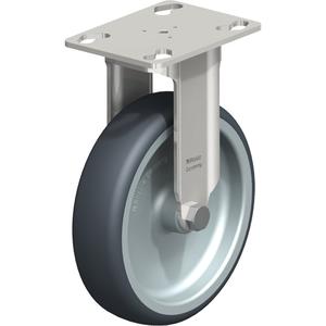 Caster - 5" (127 mm), 265 lbs. (120 kg.), Thermoplastic Rubber-Elastomer, Rigid, Stainless Steel, 1-1/4" (31.75 mm), 1-3/4" x 2-13/16" (44 mm x 71 mm) - 1-3/4" x 3-1/16" (44 mm 78 mm), 5/16" (7.93 mm)