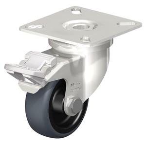 Caster - 2" (51 mm), 110 lbs. (50 kg.), Thermoplastic Rubber-Elastomer, Swivel with Brake, Stainless Steel, 3/4" (19 mm), 1-1/2" x 1-1/2" (38 mm x 38 mm) - 1-7/8" x 1-7/8" (48 mm x 48 mm), 1/4" (6.35 mm)