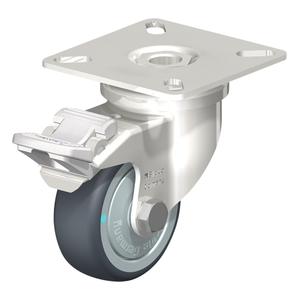 Caster - 2" (51 mm), 110 lbs. (50 kg.), Thermoplastic Rubber-Elastomer, Swivel with Brake, Stainless Steel, 3/4" (19 mm), 1-1/2" x 1-1/2" (38 mm x 38 mm) - 1-7/8" x 1-7/8" (48 mm x 48 mm), 1/4" (6.35 mm)