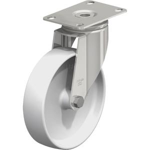 Caster - 5" (127 mm), 265 lbs. (120 kg.), Nylon, Swivel, Stainless Steel, 1-1/4" (31.75 mm), 1-3/4" x 2-13/16" (44 mm x 71 mm) - 1-3/4" x 3-1/16" (44 mm 78 mm), 5/16" (7.93 mm), 2-1/2" x 3-5/8" (64 mm x 92 mm)