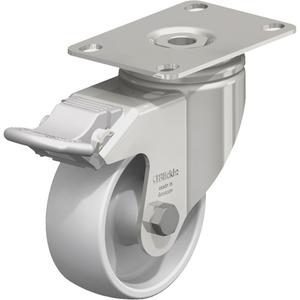 Caster - 3-1/8" (79.5 mm), 265 lbs. (120 kg.), Nylon, Swivel with Brake, Stainless Steel, 1-1/4" (31.75 mm), 1-3/4" x 2-13/16" (44 mm x 71 mm) - 1-3/4" x 3-1/16" (44 mm 78 mm), 5/16" (7.93 mm), 2-1/2" x 3-5/8" (64 mm x 92 mm)