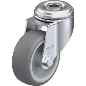 High-Quality Thermoplastic Elastomer Caster - 3-1/8" (79.5 mm), 220 lbs. (100 kg.), Thermoplastic Rubber-Elastomer, Swivel, Steel, 1-1/4" (31.8 mm), Bolt Hole Fitting, 1/2" (13 mm), 0" (0 mm), 85° Shore A