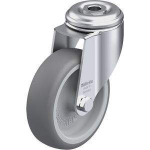 High-Quality Thermoplastic Elastomer Caster - 4" (102 mm), 240 lbs. (108 kg.), Thermoplastic Rubber-Elastomer, Swivel, Steel, 1-1/4" (31.8 mm), Bolt Hole Fitting, 1/2" (13 mm), 0" (0 mm), 85° Shore A, Plain Bore