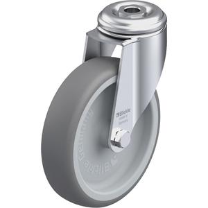 High-Quality Thermoplastic Elastomer Caster - 5" (127 mm), 265 lbs. (120 kg.), Thermoplastic Rubber-Elastomer, Swivel, Steel, 1-1/4" (31.8 mm), Bolt Hole Fitting, 1/2" (13 mm), 0" (0 mm), 85° Shore A, Plain Bore