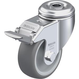 High-Quality Thermoplastic Elastomer Caster - 3-1/8" (79.5 mm), 220 lbs. (100 kg.), Thermoplastic Rubber-Elastomer, Swivel with Brake, Steel, 1-1/4" (31.8 mm), Bolt Hole Fitting, 1/2" (13 mm), 0" (0 mm)