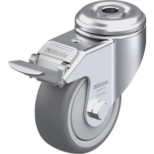 High-Quality Thermoplastic Elastomer Caster - 3-1/8" (79.5 mm), 220 lbs. (100 kg.), Thermoplastic Rubber-Elastomer, Swivel with Brake, Steel, 1-1/4" (31.8 mm), Bolt Hole Fitting, 1/2" (13 mm), 0" (0 mm)