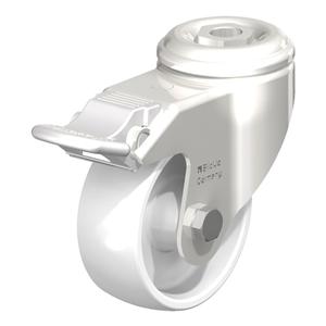 Impact-Resistant Nylon Caster - 3-1/8" (79.5 mm), 265 lbs. (120 kg.), Nylon, Swivel with Brake, Steel, 1-1/4" (31.8 mm), Bolt Hole Fitting, 1/2" (13 mm), 0" (0 mm), 70° Shore D, Plain Bore, 4-1/4"