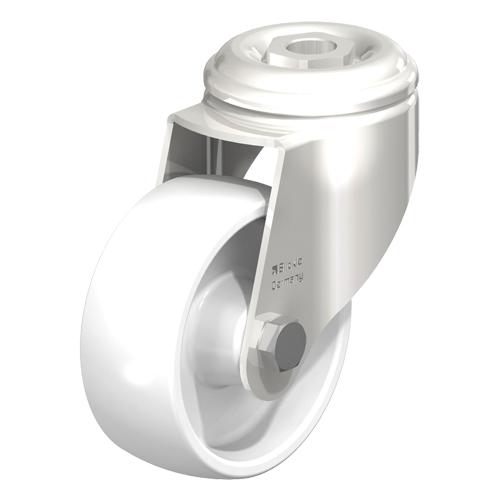 Stainless Steel Nylon Caster - 3-1/8" (79.5 mm), 265 lbs. (120 kg.), Nylon, Swivel, Stainless Steel, 1-1/4" (31.8 mm), Bolt Hole Fitting, 1/2" (13 mm), 0" (0 mm), 70° Shore D, Plain Bore, 4-1/4"