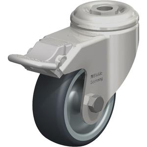 Stainless Steel Thermoplastic Elastomer Caster - 3-1/8" (79.5 mm), 220 lbs. (100 kg.), Thermoplastic Rubber-Elastomer, Swivel with Brake, Stainless Steel, 1-1/4" (31.8 mm), Bolt Hole Fitting, 1/2" (13 mm)