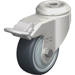 Stainless Steel Thermoplastic Elastomer Caster - 3-1/8" (79.5 mm), 220 lbs. (100 kg.), Thermoplastic Rubber-Elastomer, Swivel with Brake, Stainless Steel, 1-1/4" (31.8 mm), Bolt Hole Fitting, 1/2" (13 mm)