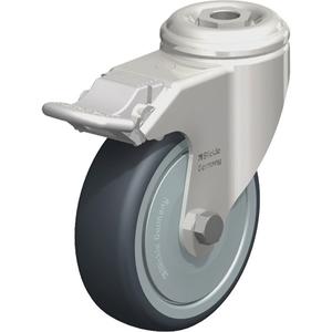 Stainless Steel Thermoplastic Elastomer Caster - 4" (102 mm), 240 lbs. (108 kg.), Thermoplastic Rubber-Elastomer, Swivel with Brake, Stainless Steel, 1-1/4" (31.8 mm), Bolt Hole Fitting, 1/2" (13 mm), 0" (0 mm)
