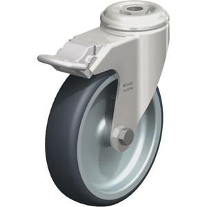 Stainless Steel Thermoplastic Elastomer Caster - 5" (127 mm), 265 lbs. (120 kg.), Thermoplastic Rubber-Elastomer, Swivel with Brake, Stainless Steel, 1-1/4" (31.8 mm), Bolt Hole Fitting, 1/2" (13 mm), 0" (0 mm)