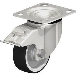 Caster - 4" (101.6 mm), 660 lbs. (300 kg.), Thermoplastic Polyurethane, Swivel, Stainless Steel, 1-3/8" (35 mm), 2-5/8" x 3-5/8" (67 mm x 92 mm) - 3" x 3" (76 mm x 76 mm), 3/8" (9.52 mm), 4" x 4-1/2" (102 mm x 114 mm)