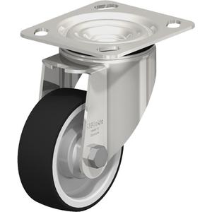 Caster - 5" (127 mm), 770 lbs. (349 kg.), Thermoplastic Polyurethane, Swivel, Stainless Steel, 1-9/16" (40 mm), 2-5/8" x 3-5/8" (67 mm x 92 mm) - 3" x 3" (76 mm x 76 mm), 3/8" (9.52 mm), 4" x 4-1/2" (102 mm x 114 mm)