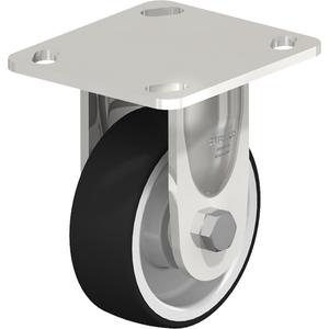 Caster - 4" (101.6 mm), 660 lbs. (300 kg.), Thermoplastic Polyurethane, Rigid, Stainless Steel, 1-3/8" (35 mm), 2-5/8" x 3-5/8" (67 mm x 92 mm) - 3" x 3" (76 mm x 76 mm), 3/8" (9.52 mm), 4" x 4-1/2" (102 mm x 114 mm)