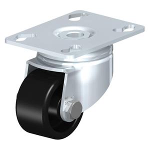 Low-Profile Caster - 2" (51 mm), 264 lbs. (119.7 kg.), Nylon, Swivel, Steel, 1-1/8" (28.6 mm), 3" x 1-7/8" (76 mm x 48 mm) - 2-3/8" x 2" (60 mm x 51 mm), 5/16" (7.93 mm), 3-1/2" x 2-1/2" (89 mm x 64 mm)