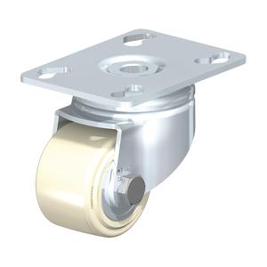 Low-Profile Caster - 2" (51 mm), 330 lbs. (150 kg.), Nylon, Swivel, Steel, 1-1/4" (31.75 mm), 3" x 1-7/8" (76 mm x 48 mm) - 2-3/8" x 2" (60 mm x 51 mm), 5/16" (7.93 mm), 3-1/2" x 2-1/2" (89 mm x 64 mm)