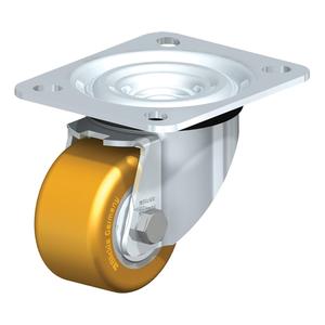 Low-Profile Caster - 2" (51 mm), 440 lbs. (199.58 kg.), Polyurethane, Swivel, Steel, 1-3/8" (35 mm), 3-1/8" x 2-3/8" (80 mm x 60 mm), 11/32" (9 mm), 4" x 3-3/8" (102 mm x 86 mm), 92° Shore A, Ball Bearing