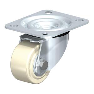 Low-Profile Caster - 2-3/8" (60.5 mm), 440 lbs. (199.58 kg.), Nylon, Rigid, Steel, 1-1/4" (31.75 mm), 3-1/8" x 2-3/8" (80 mm x 60 mm), 11/32" (9 mm), 4" x 3-3/8" (102 mm x 86 mm), 80° Shore D, Ball Bearing