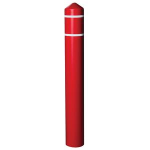 Smooth Bollard Cover With Reflective Stripes - 56", 4", Red, High Density Polyethylene (HDPE), 4-3/4", 5-1/4"