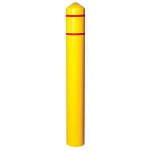 Smooth Bollard Cover With Reflective Stripes - 56", 4", Yellow, High Density Polyethylene (HDPE), 4-3/4", 5-1/4"