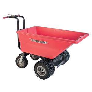 Motorized Tilt Truck - 6 pi³, 24 Volts DC, 40", 56", 33-1/2", Red, Polyethylene, Dual Pneumatic with aggressive tread pattern, 3 to 6 hours
