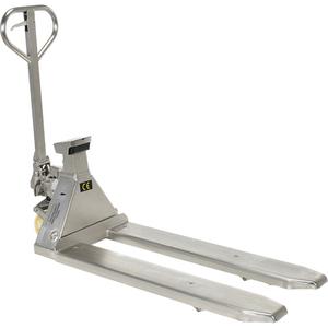 Scale Pallet Truck - 45.69", 21.875", 5000 lbs., Stainless Steel, 7-11/16", 8", 3.375", AA Alkaline