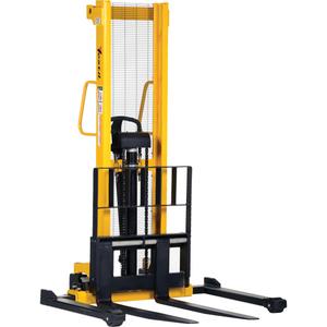 Manual Hydraulic Stacker - 2000 lbs., 35", 3", Hand Pump, 60-1/2"W x 48"L x 55"H, 42-1/8", Two swivel and two rigid caster