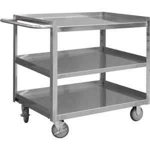 Industrial Grade Shelf Cart - 3, 24-1/8", 35", 42", Stainless Steel, All-Welded, Lip Up, Polyurethane, 1200 lbs.