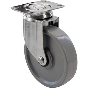 2309 Caster - 4" (101.6 mm), 350 lbs. (158.8 kg.), Envirothane™ Grey, Swivel, Stainless Steel, 1-1/4" (31.75 mm), 1-3/4" x 3-1/16" (44 mm x 78 mm) - 1-3/4" x 2-13/16" (44 mm x 71 mm), 5/16" (7.93 mm)