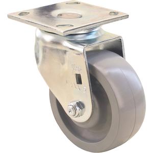 Max9™ Caster - 5" (127 mm), 1000 lbs. (453.6 kg.), Envirothane™ Grey-WOW, Swivel, Stainless Steel, 2" (50.8 mm), 2-5/8" x 3" (51 mm x 76 mm) - 3" x 3-5/8" (76 mm x 92 mm), 3/8" (9.52 mm), 3-27/32" x 4-1/2" (98 mm x 114 mm)