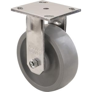 Max9™ Caster - 5" (127 mm), 1000 lbs. (453.6 kg.), Envirothane™ Grey-WOW, Rigid with Brake, Stainless Steel, 2" (50.8 mm), 2-5/8" x 3" (51 mm x 76 mm) - 3" x 3-5/8" (76 mm x 92 mm), 3/8" (9.52 mm), 3-27/32" x 4-1/2" (98 mm x 114 mm)