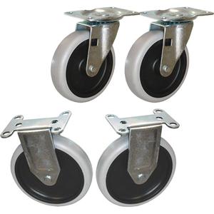 Flat Shelf Cart Caster Kit - 4505, 4525, Thermo-Plastic Rubber, Zinc Plated, 5"