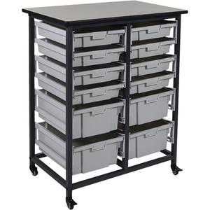 Mobile Bin Storage Unit - 30-3/4", 20", 37-1/2", 240 lbs., Single-sided, 12, 12.25"W x 16.75"D x 3"H, 12.25"W x 16.75"D x 6"H, Steel, Polypropylene